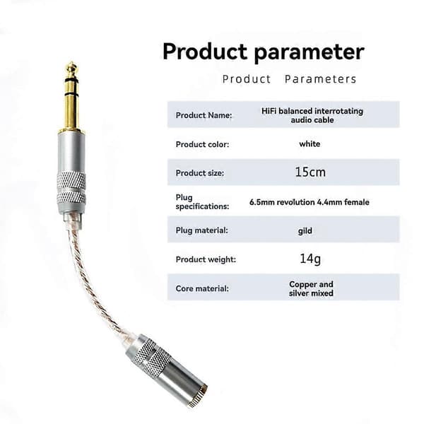 Lydadapterkabel 4,4 mm hun til 6,35 mm han til hun