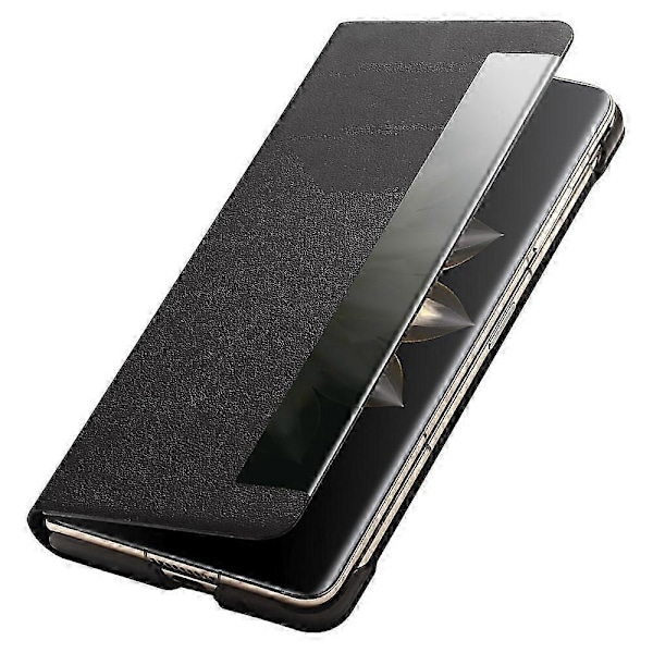 Ægte Koskindslæder Etui med Smart View Vindue til Honor Magic V2 5G Black