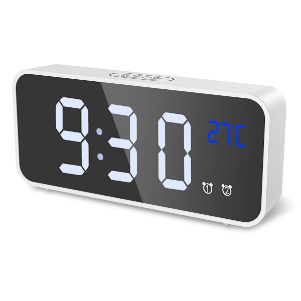 Digital Väckarklocka Spegel LED Digital Musikklocka 4 Justerbar Ljusstyrka Röststyrning Dubbla USB-laddningsportar Snooze-funktion A2