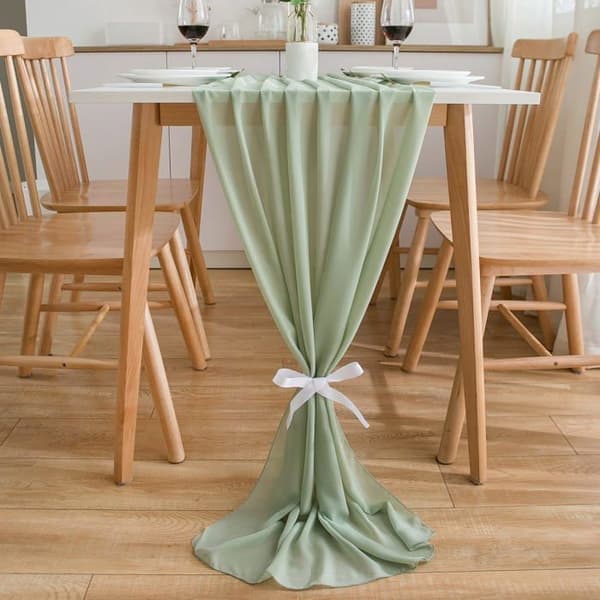 Chiffon bordløper, bryllupsborddekorasjon, bursdagsdekorasjon, 300 x 70 cm, Matcha grønn
