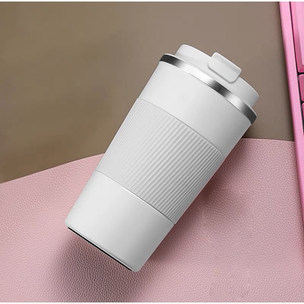 380 ml termos i rostfritt stål för kaffe och te, portabel läckagesäker kaffekopp, vakuumisolerad White