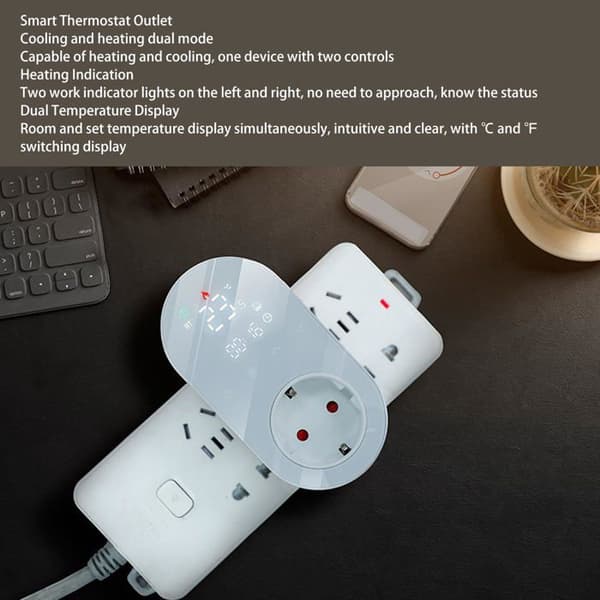 Digital temperaturkontrollkontakt, programmerbar termostatkontakt for AC gulvvarme 16A (hvit)