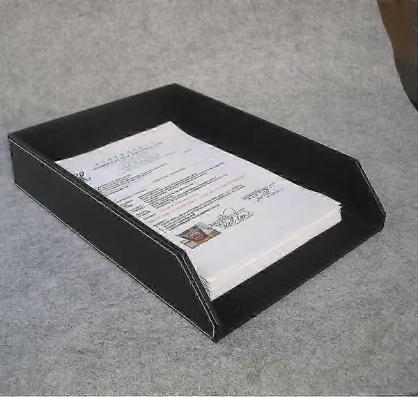 A4 Læder Skrivebordsbakke til Filer og Post, Sort