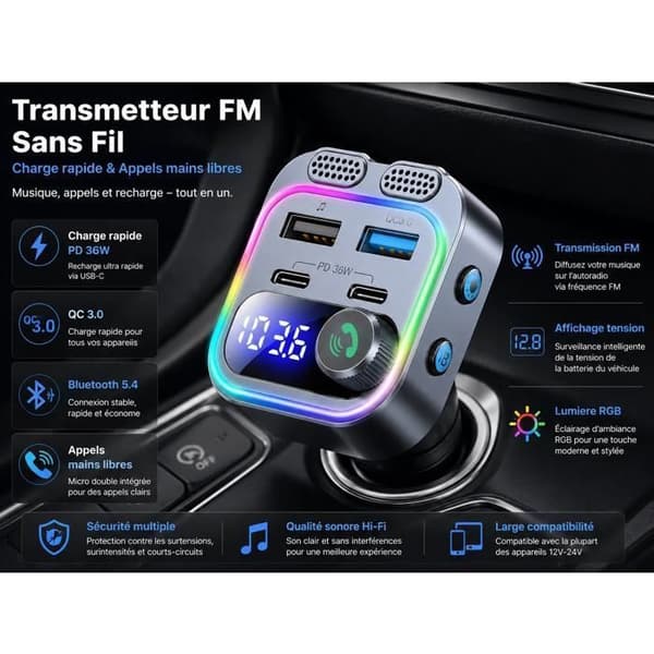 Bluetooth FM-lähetin, langaton Bluetooth-vastaanotin, MP3-soitin 5V/2.4