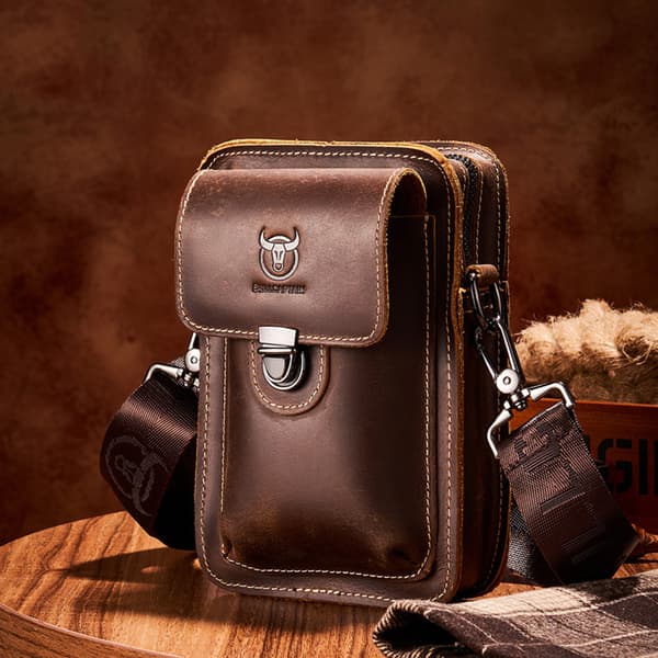 Læder Crossbody Taske til Mænd - Brun