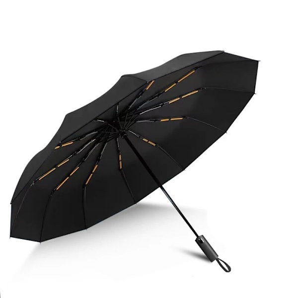 Automaattinen kokoontaitettava tuulenpitävä sateenvarjo, suuri ylellinen sateenvarjo mustalla pinnoitteella, 12 puolaa, 1 kpl 1pc black