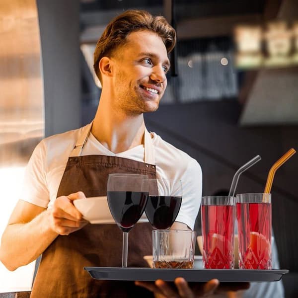 Sæt med 3 runde serveringsbakker, 35 cm diameter, skridsikker overflade, restaurant, sort etiket