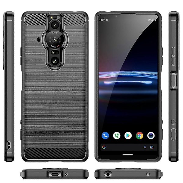 Kompatibelt med Sony Xperia Pro-I Borstat Kolfibertextur TPU Mobilskal - Perfekt Black