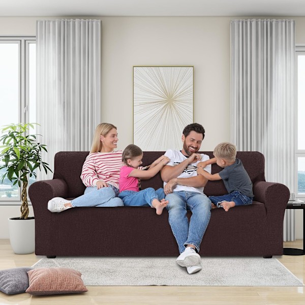Justerbara 3- och 2-sits sofföverdrag, Stort 3-sits sofföverdrag, Stretch sofföverdrag, Slitstarkt elastiskt sofföverdrag, Brun Brown Large 3-seater (215-250 cm)