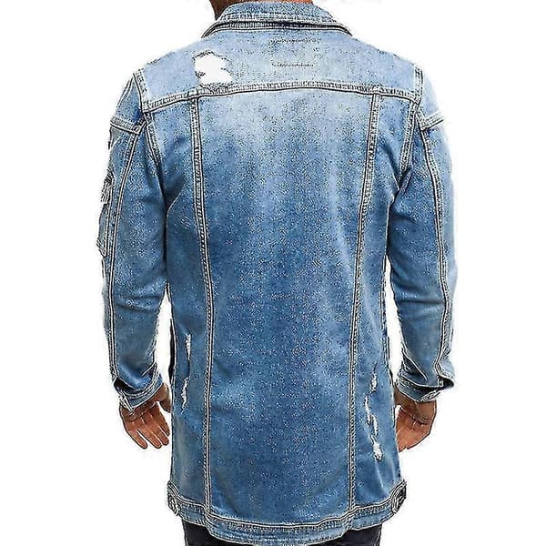 Lång jeansjacka för män, trasig jeansjacka, modern jacka för vår och höst BLUE M