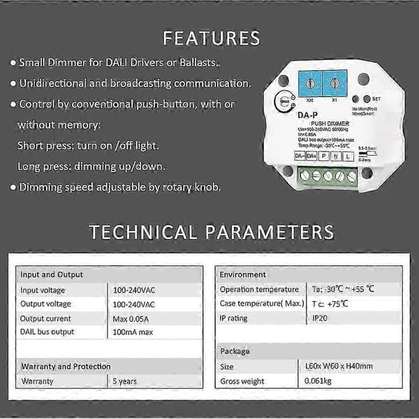 For DALI Push LED lysdæmper 110V-240V med hukommelsesfunktion Smart Control