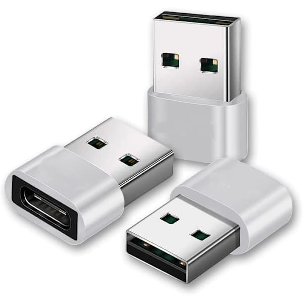 USB til USB C Adapter [3-pakning], USB Adapter, USB A til USB C, iPhone Ladekontakt, USB C Kontakt Konverter Kompatibel med iPhone