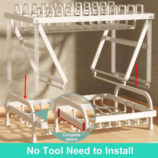 Dish Drying Rack for Kitchen Counter, Double Layer, with Drainboard and Cutlery Holder, Large Capacity Storage Rack (White) White