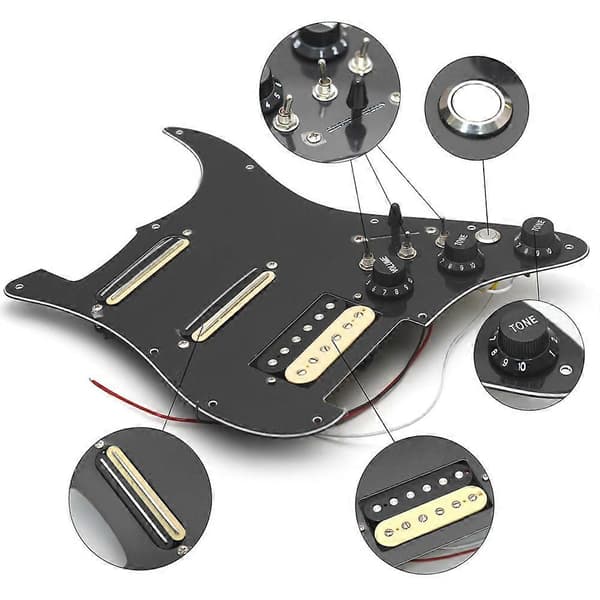 SSH-Coil Splitting Elgitarr Plektrumskydd 2 Mini Humbucker + 1 Humbucker + Tyst Strömbrytare Laddad Förkopplad Black