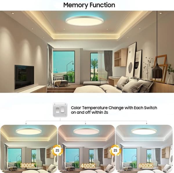 Dimmable LED Ceiling Light - with Remote Control, Ceiling Lamp, Living Room Lamp, Flat Round, Interior, 1 pc, 29×29×3 cm