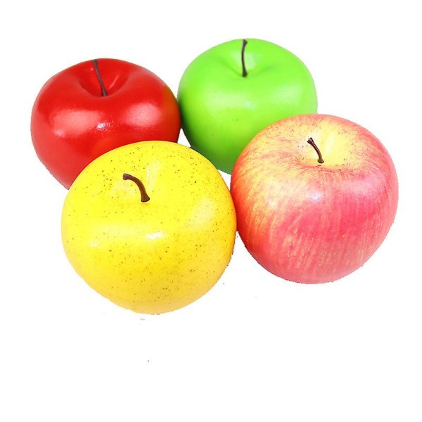 4-pack Fake Frukt Konstgjord Realistiskt verklighetstroget dekorativt skumfrukt och grönsaker för handgjorda hem, kök, festdekor (röd, gul, rosa, grön