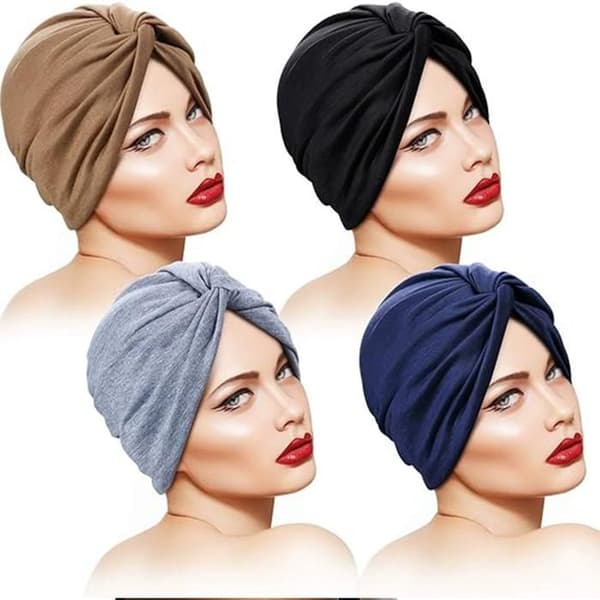 XJYDNCG Satin Night Hair Bonnet, Dame Elastisk Twist Front Turban, Sort