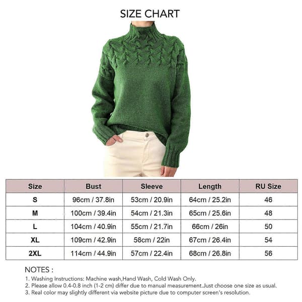 Dame Højhalset Sweater Lange Ærmer Ren Farve Kabelstrikket Pullover Top til Efterår Vinter S
