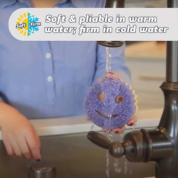 Scrub Daddy & Scrub Mommy Dobbeltsidig Svampsett - Ergonomisk, Ripefri Rengjøring For Kjøkken, Bad & Mer - Polyuretan, Trygg På Flere Overflater Random Color 3pcs