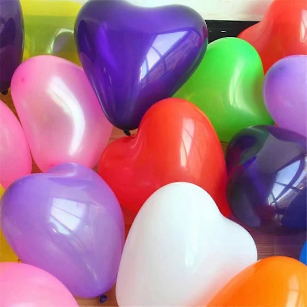 100 Pakning Hjerteformede Ballonger, 10 Tommers Latex Hjerteballonger for Valentinsdagen