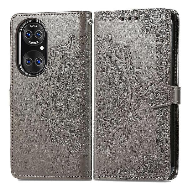 Halfway Mandala Embossing Pattern Horizontal Flip Leather Phone Case Grey