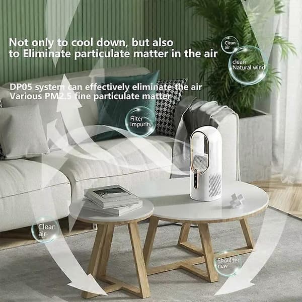 Bladløs ventilator Bærbar aircondition LED-display Skrivebordsventilator Bladløs køler Køleventilator Tårnluftkøler til kontor soveværelse White