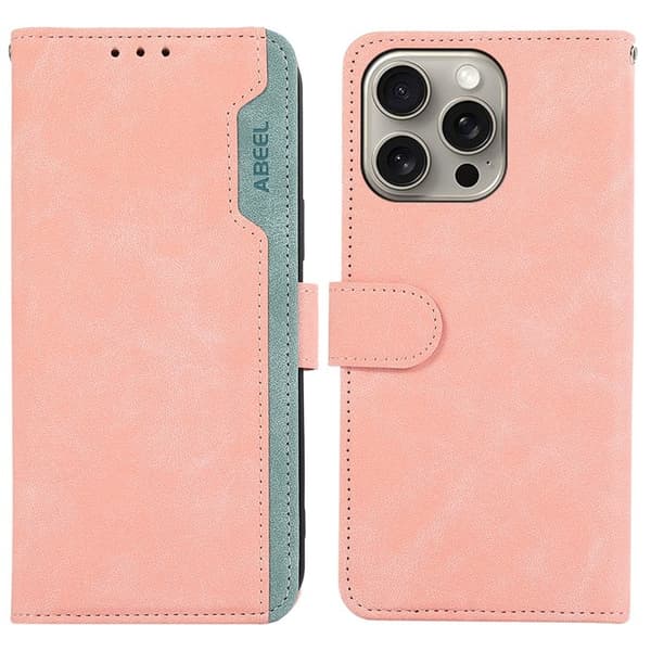 ABEEL iPhone 12 / 12 Pro Pungcover RFID-beskyttelse Kunstlæder - Rosa