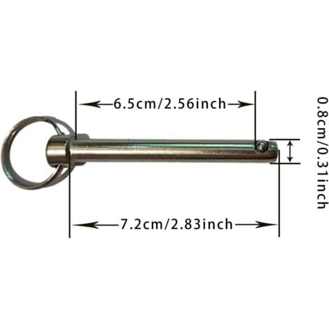 Pakke med 10 rustfri stål quick release stifter – Diameter 8 mm – Samlet længde 72 mm – Saltvandsbestandig – 10 stk.