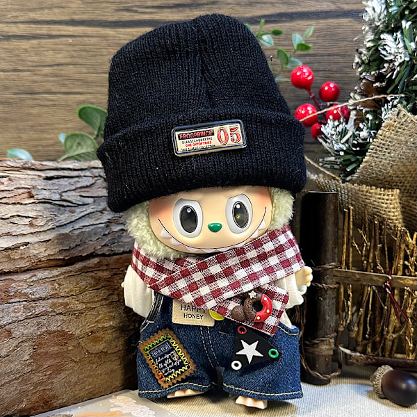 labubu dukketøj første generation anden generation blind box labubu dukketøj (strikket hat + smækbukser + hvid sweater + tørklæde) White Forest