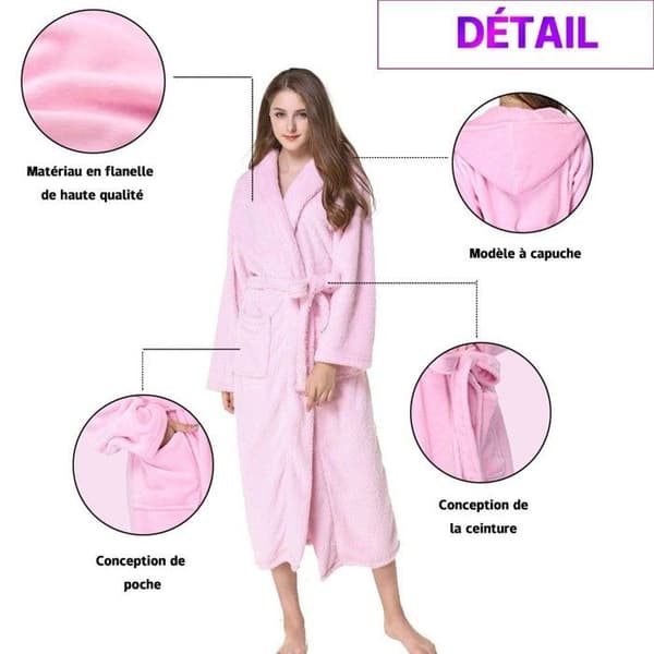Badekåbe til kvinder med hætte - XL - Pink - 100% Premium Bomuldsflonel