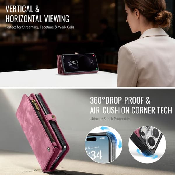 Samsung Galaxy S26 Ultra 5G CaseMe 008 Detachable Multifunctional Leather Case Vinrött