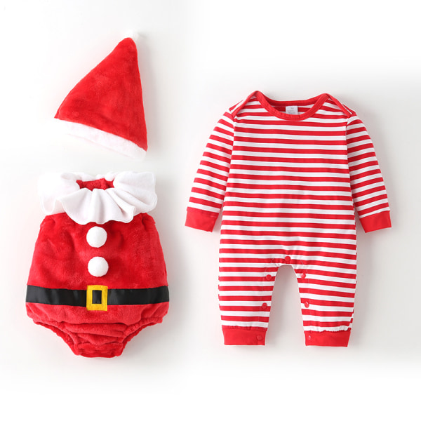 Baby jul kläder Outfits Jultomten kostym med långärmade romper toppar och hatt 70cm