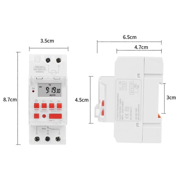 2X SINOTIMER TM919B 220V 30A Programmerbar Digital Timerkontakt DIN Automatisk Cyklus Timing Controller til Lys, Ventilatorer White