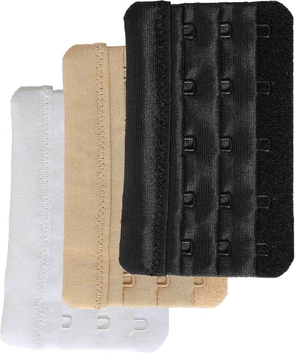 BH-förlängare för kvinnor, 5 krokar, plusstorlek, 3-pack Black Beige White