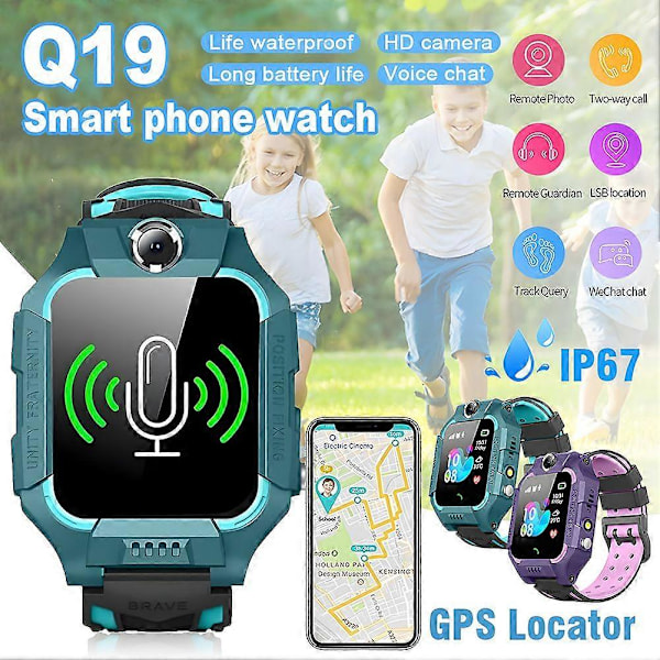 Smartklocka för Barn SIM GSM SOS Samtal Telefon Spel Kamera Tracker Smart Armbandsur green deep waterproof