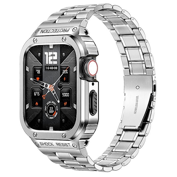 Rustfrit stål etui + armbånd til Apple Watch Band 44mm 45mm 49mm 45 Mm stødfangerbeskyttelse tilbehør Iwatch Ultra Series 8 6 Se 7 armbånd sølv silver 45mm