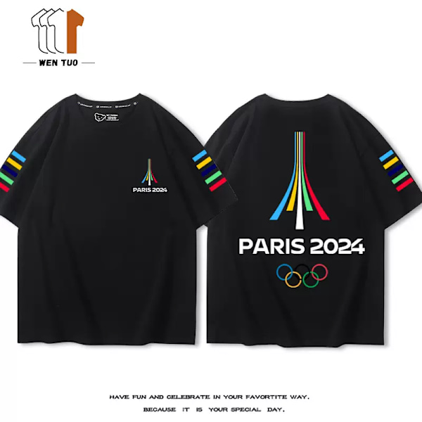 2024 Paris Olympics Rings PARIS Kortärmad T-shirt - Unisex Barn Kommemorativ Sporttopp STYLE 3 M