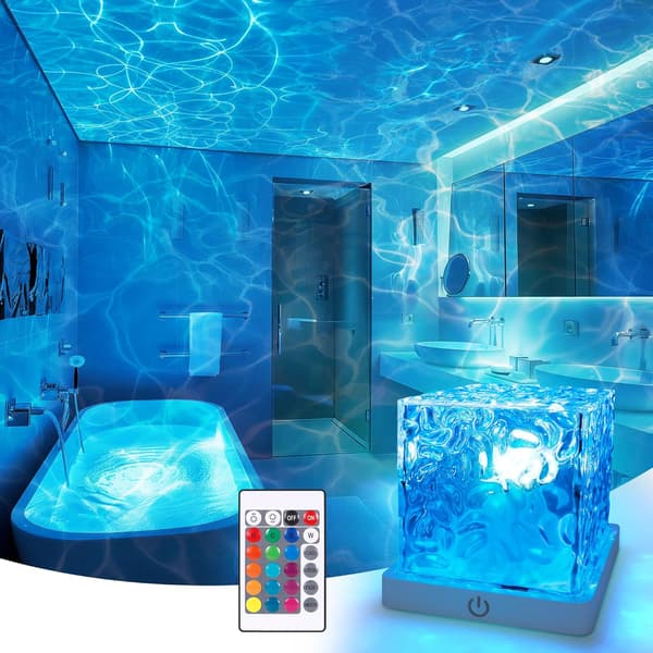 Rechargeable Cordless Shower Light, 16 Color Changing Ocean Wave Projector Lamp, Dimmable Waterproof Shower Light with Remote Control, Rotating