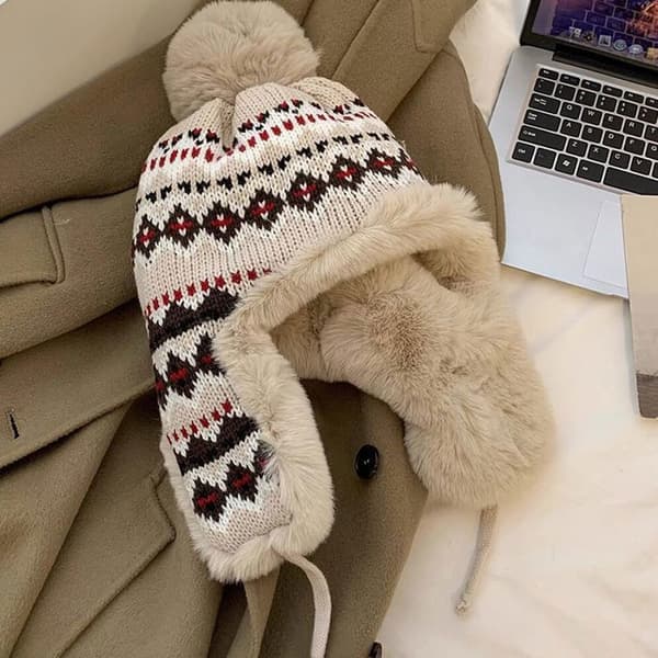 Vinterlue for kvinner - XJYDNCG - Snøhatter med øreklaffer - Beige