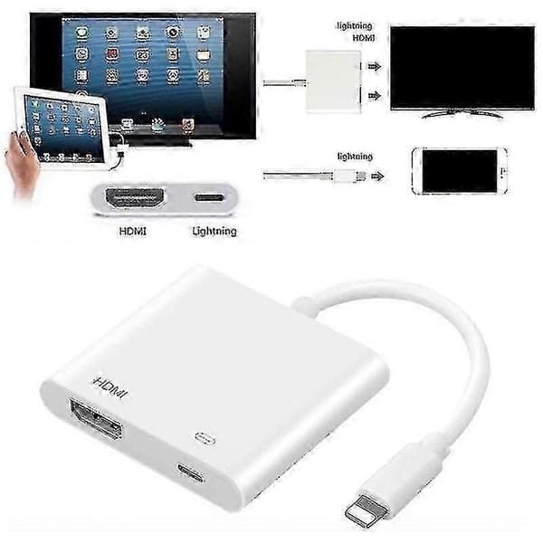 8-pin Lightning til HDMI-adapter til iPhone og iPad - Digitalt AV-kabel, kompatibelt med iPhone 7/8/X