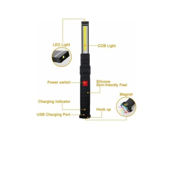 2 x Genopladelig LED COB Arbejdslampe Værksted COB Lommelygte Blitz