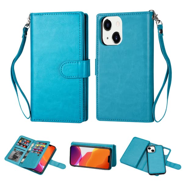 iPhone 14 - Practical 9-Card Wallet Case Rosaröd