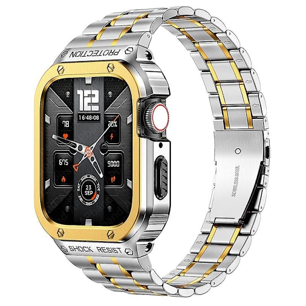 Rustfrit stål etui + armbånd til Apple Watch Band 44mm 45mm 49mm 45 Mm stødfangerbeskyttelse tilbehør Iwatch Ultra Series 8 6 Se 7 armbånd sølv guld silver gold 45mm