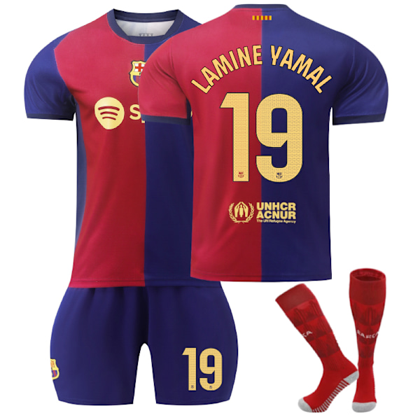 Barcelona Hemmatröja Barn 2024-2025 - LAMINE YAMAL Nr 19 - Tights 28 Nr 19 - Benskydd No. 19 - Sock Guards 28