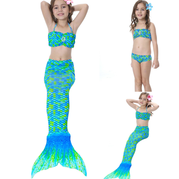 4-11 år flickor Mermaid Tail Bikini Set Holiday Badkläder Green 8-9 Years