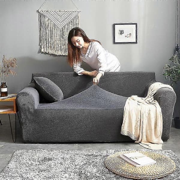 Tykt sofatrekk ensfarget trykt sofatrekk til stue sofatrekk hjørnesofatrekk L-form Light Gray 2-seater(145-180cm)
