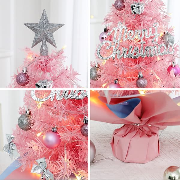 Small Christmas Tree with Lights, 60 cm Artificial Mini Christmas Tree Table Decoration, for Christmas Home Kitchen Dining Table Decor