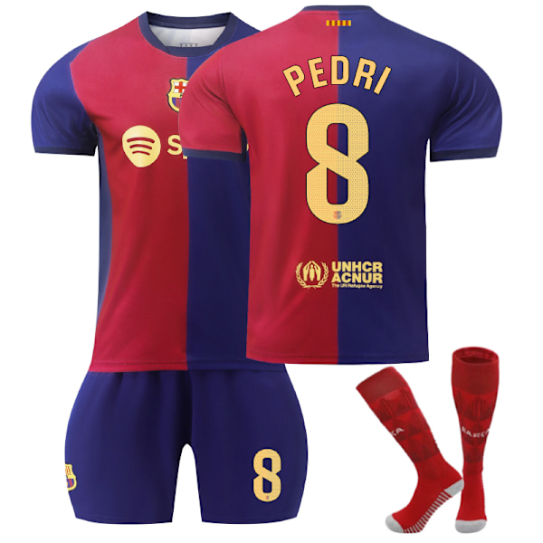 Barcelona Hemmatröja Barn Fotbollströja 2024-2025 Hemma PEDRL Nr 8 - Strumpor 22 Nr 8 - Strumpor No. 8 - Socks 22