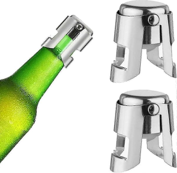 2 stk. Champagnepropper, Champagneflaskeprop med clips i rustfrit stål, lufttæt vakuumforsegling til mousserende vin, øl og Prosecco