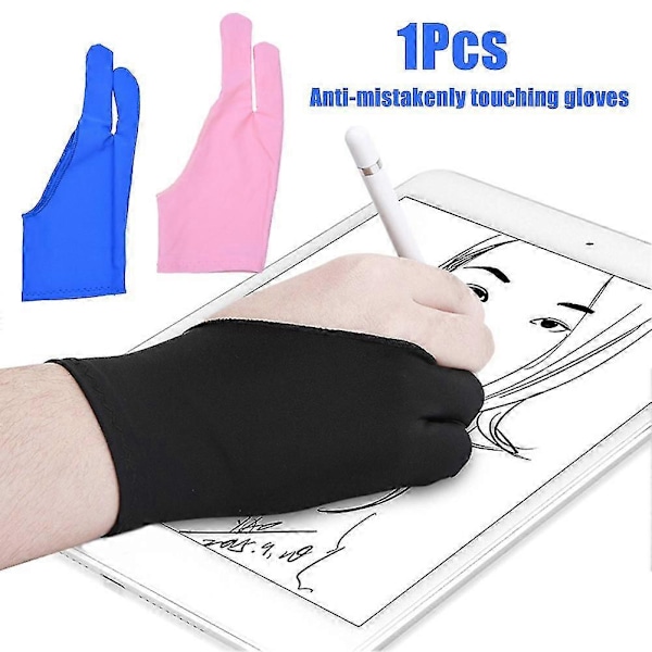 1st Anti-Fouling Två Finger Handske för Konstnär Ritpenna Grafisk Tablet Pad Black